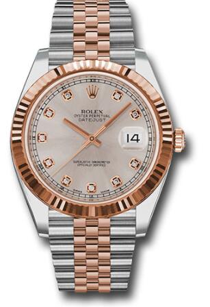 Replica Rolex Steel and Everose Rolesor Datejust 41 Watch 126331 Fluted Bezel Sundust Diamond Dial Jubilee Bracelet